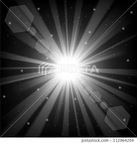 Light Shine With Lens Flare From Darkness Background, Vector Illustration 112964204