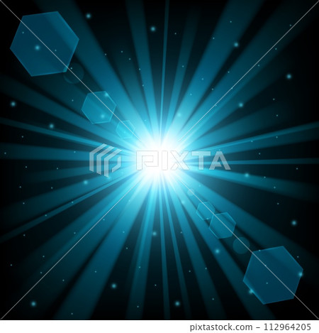 Blue Shine With Lens Flare In Dark Background, Vector Illustration 112964205