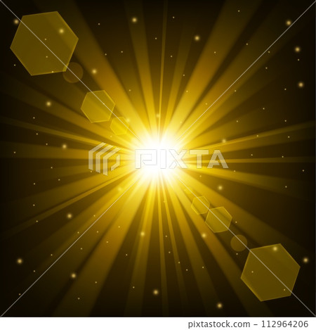 Golden Shine With Lens Flare In Dark Background, Vector Illustration Golden Shine With Lens Flare In Dark Background, Vector Illustration 112964206