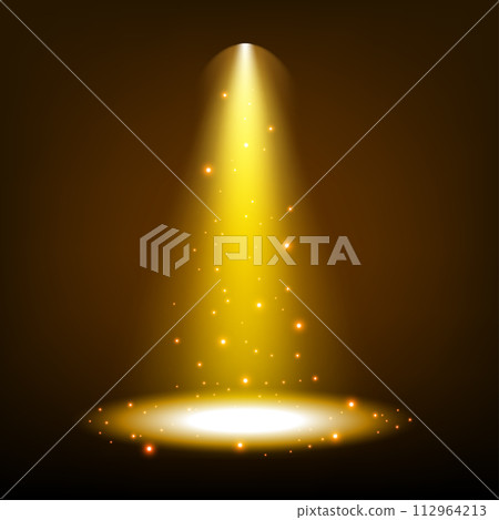 Golden Spotlight Shining On Transparent Background, Vector Illustration 112964213
