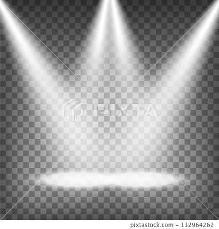 Spotlights Shining On Transparent Background, Vector Illustration 112964262