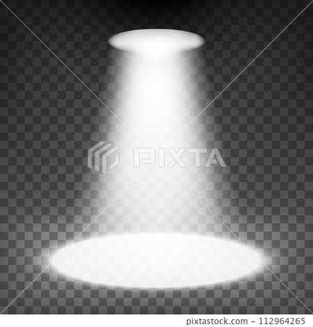 Spotlights Shining On Transparent Background, Vector Illustration 112964265