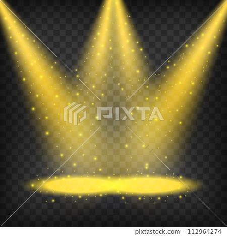 Golden Spotlights Shining On Transparent Background, Vector Illustration Golden Spotlights Shining On Transparent Background, Vector Illustration 112964274