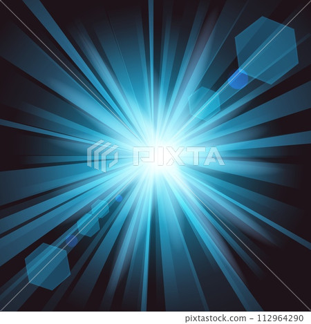 Blue Shine With Lens Flare In Dark Background, Vector Illustration Blue Shine With Lens Flare In Dark Background, Vector Illustration 112964290