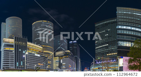 Panoramic night view of Nagoya station 112964672