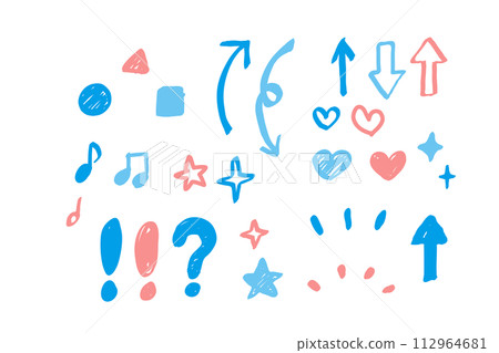 塗鴉風格的一組功能,例如箭頭和強調 塗鴉風格的一組功能,例如箭頭和強調 112964681