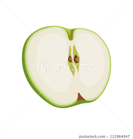 Green thin slice of apple. Isolated vector sliced fruit in flat style. Summer clipart for design Green thin slice of apple. Isolated vector sliced fruit in flat style. Summer clipart for design 112964847