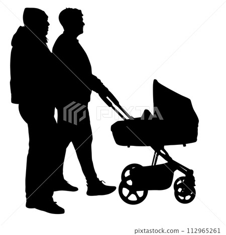 Silhouette on a white background of a parents and children on a walk Silhouette on a white background of a parents and children on a walk 112965261