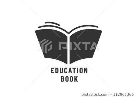 Education book logo vector design illustration. Abstract business brand concept with simple book, text sign. Isolated on white background 112965366