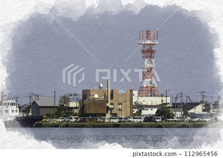 Watercolor style Sakaiminato Matsue City, Shimane Prefecture 112965456