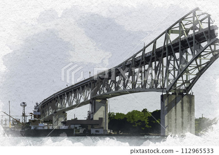 島根縣松江市水彩風格堺水道大橋 112965533