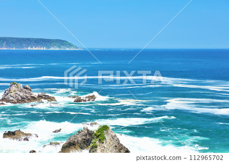 Iwate prefecture Rias coast with blue sky and blue sea 112965702