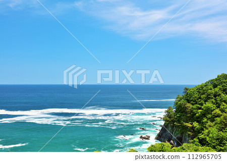 Iwate prefecture Rias coast with blue sky and blue sea 112965705