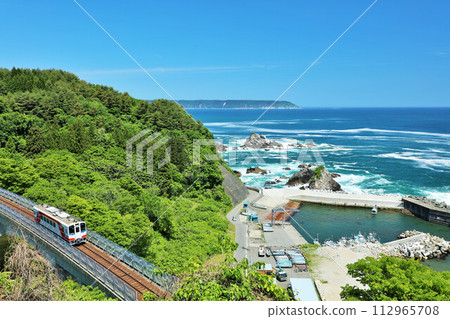 Iwate Prefecture Sanriku Railway with Blue Sky and Blue Sea 112965708