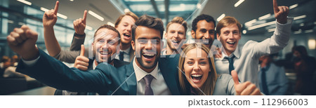 Happy office team having a success on the project. Teamwork, togetherness in company concept. Happy office team having a success on the project. Teamwork, togetherness in company concept. 112966003