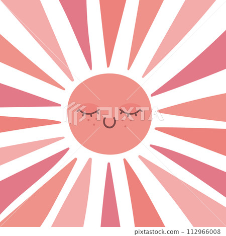 Cute hand drawn sun with closed eyes. Scandinavian style decoration for nursery and kids room. Vector illustration 112966008