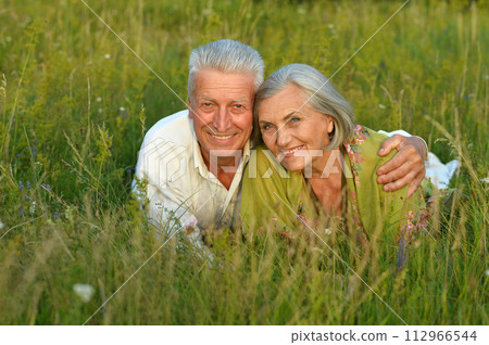 Portrait of senior couple resting in park Portrait of senior couple resting in park 112966544