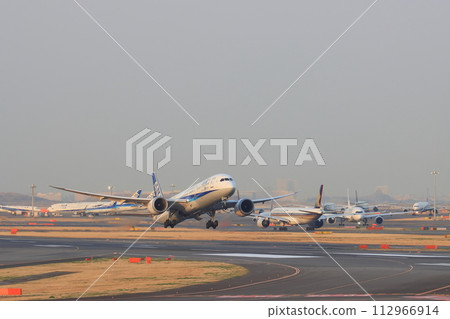 Passenger plane taking off, front view Passenger plane taking off, front view 112966914