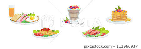 Different Meal and Food Served on Plate Vector Set 112966937