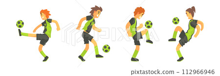 Man Soccer or Football Player in Green Uniform Vector Set 112966946