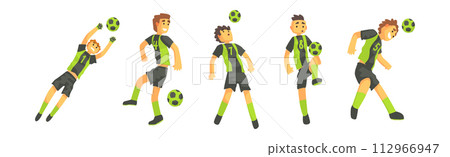 Man Soccer or Football Player in Green Uniform Vector Set 112966947