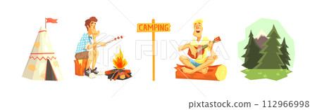 Man Character Camping Have Outdoor Adventure Vector Set 112966998