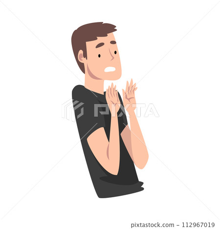 Young Man Standing with His Hands Up Unable to Accept Love Vector Illustration Young Man Standing with His Hands Up Unable to Accept Love Vector Illustration 112967019