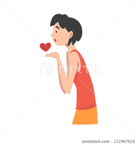 Young Woman Standing Sadly With Heart Vector Illustration 112967029