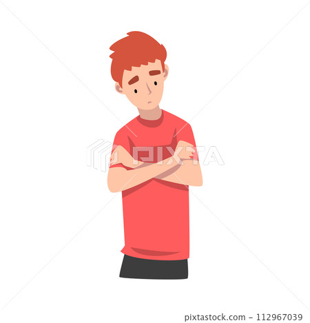 Young Man Standing Folding His Arms on the Chest Thinking Vector Illustration 112967039
