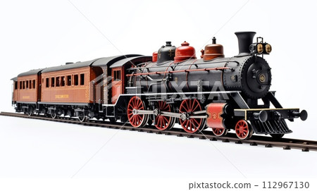 A old rusty train on tracks, rolling on a white background A old rusty train on tracks, rolling on a white background 112967130