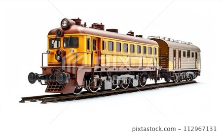 A old rusty train on tracks, rolling on a white background A old rusty train on tracks, rolling on a white background 112967131