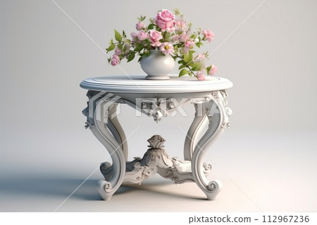 White marble table on white surface tableware and art piece in one White marble table on white surface tableware and art piece in one 112967236