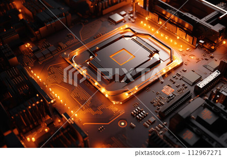 Inner and outer circuit board. Motherboard abstract background. Futuristic wallpaper CPU chip 112967271