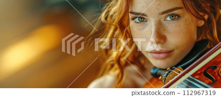 Abstract view of beautiful girl playing on violin. Concept of classical music. Abstract view of beautiful girl playing on violin. Concept of classical music. 112967319