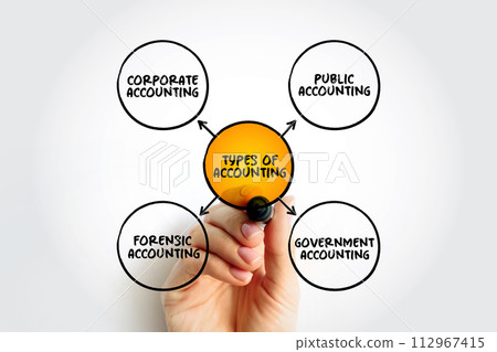 Types of Accounting - measurement, processing, and communication of financial and non financial information about economic entities such as businesses and corporations, mind map concept background Types of Accounting - measurement, processing, and communication of financial and non financial information about economic entities such as businesses and corporations, mind map concept background 112967415