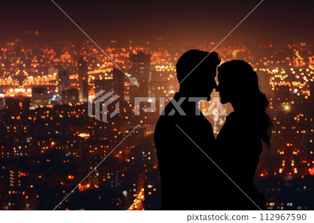 背景夜景照亮的戶外男女剪影 2 112967590