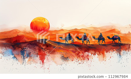 Watercolor illustration of Morocco desert 112967984