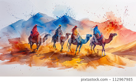 Watercolor illustration of Morocco desert 112967985