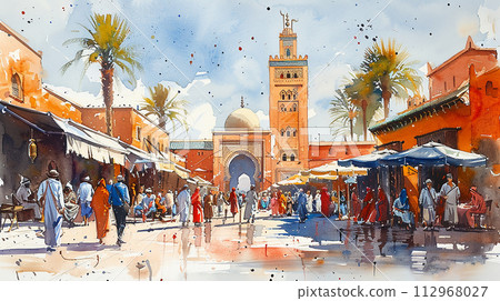 Watercolor illustration of Morocco Watercolor illustration of Morocco 112968027