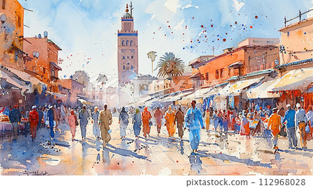 Watercolor illustration of Morocco 112968028
