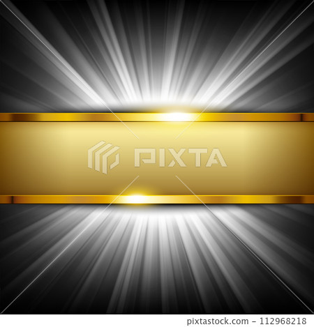 Metallic Chrome Banner with Text Space on White Light Illuminated, Vector Illustration 112968218