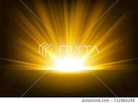 Golden Rays Rising On Dark Background, Vector Illustration 112968294