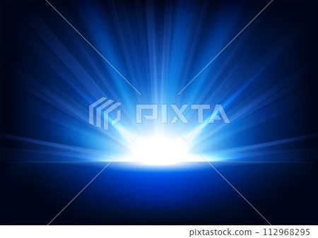 Blue Rays Rising On Dark Background, Vector Illustration 112968295