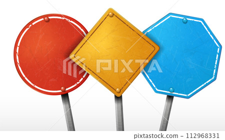 Vintage Rough Street Sign Sets with Several Colors, Vector Illustration 112968331