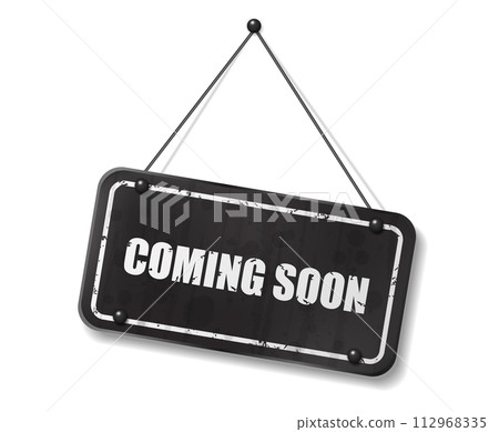 Vintage Old Black Sign with Coming Soon Text, Vector Illustration Vintage Old Black Sign with Coming Soon Text, Vector Illustration 112968335