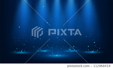 Blue Spotlights Shining With Sparkles 16:9 Aspect Ratio, Vector Illustration 112968419