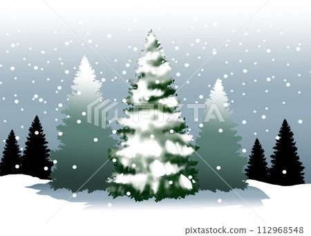 Illustration of a winter forest covered with snow 112968548