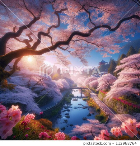 An old temple wrapped in spring light 112968764