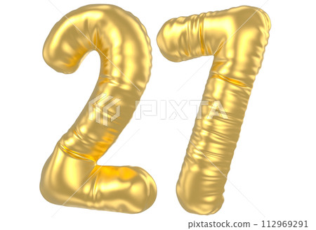 3d rendering of realistic golden foil balloon number 112969291