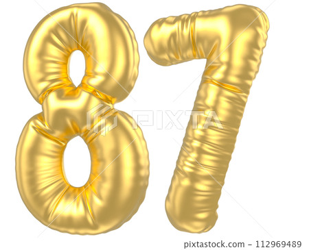 3d rendering of realistic golden foil balloon number 112969489